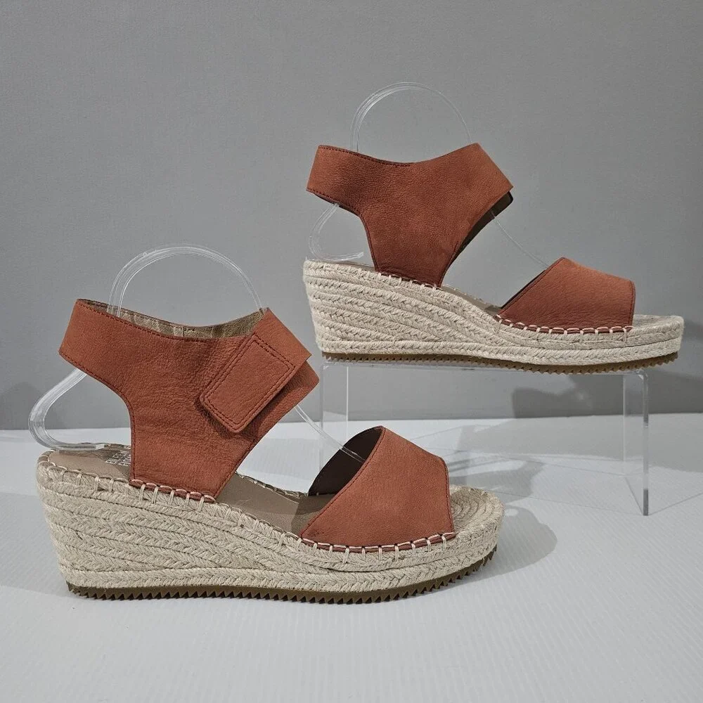Eileen Fisher Weslia Espadrille Wedge Sandal Womens 9.5 Burnt Orange Leather